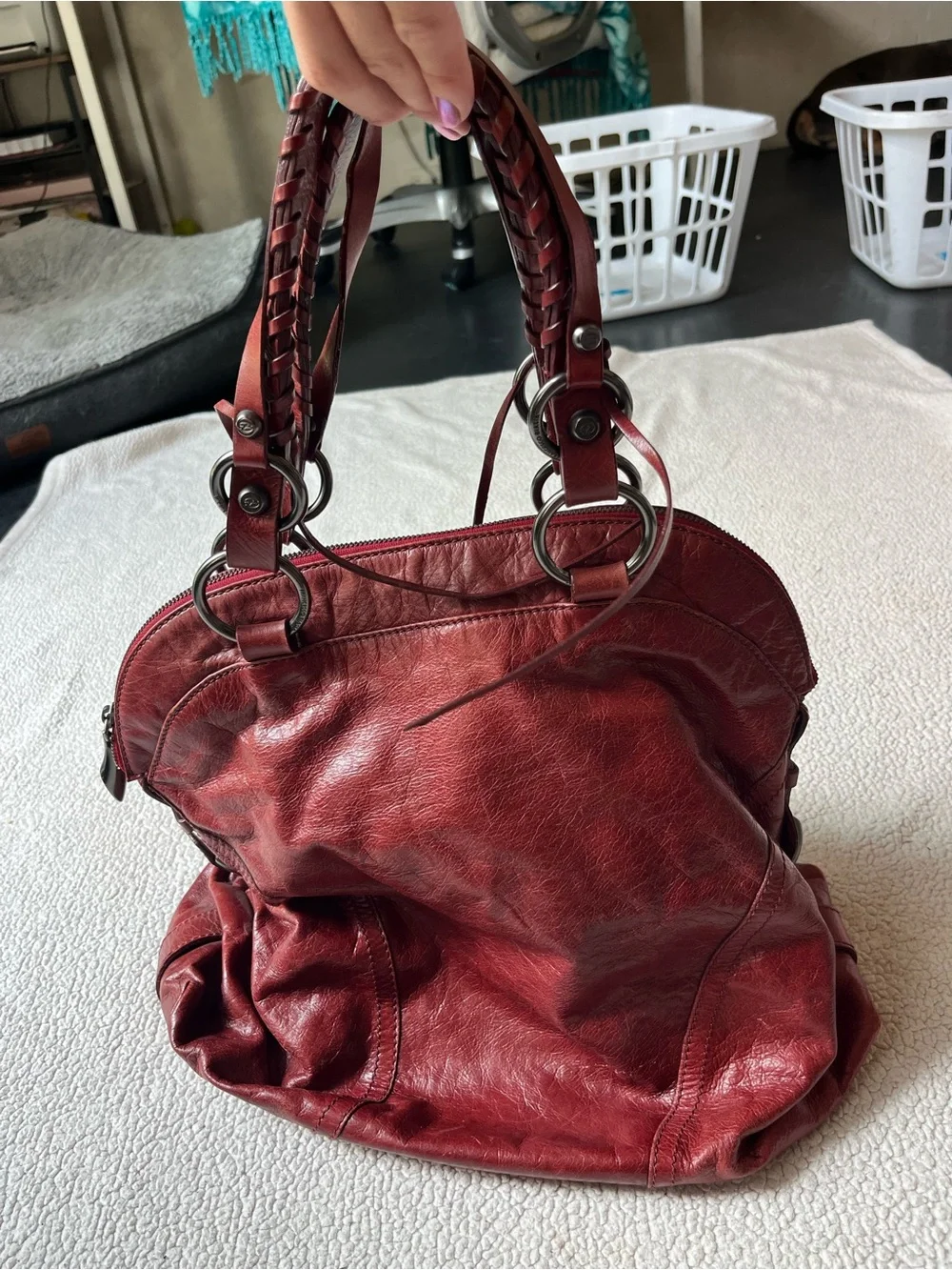 FRANCESCO BIASIA BURGUNDY SATCHEL HOBO LEATHER PURSE BAG